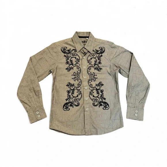191 Unlimited Boys Button Down Shirt Gray Black Embroidered Western Style Size M - Picture 1 of 13
